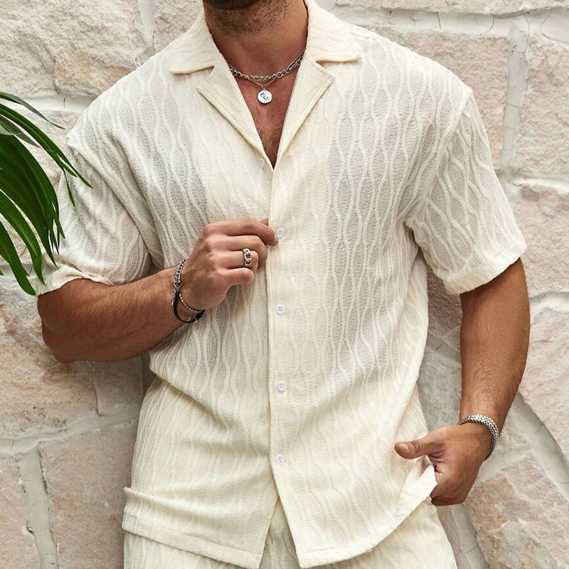 Men Tracksuits Summer Fashion Solid Loose Casual Two Pieces Lapel Button Shirt Shorts Beach Holiday All-match Outfits Male Delight Stuffz