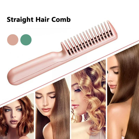 2 In 1 Wireless Straight Hair Comb Portable USB Charging Negative -Ion Smoothing Straightener Curling Comb Hair Brush Delight Stuffz