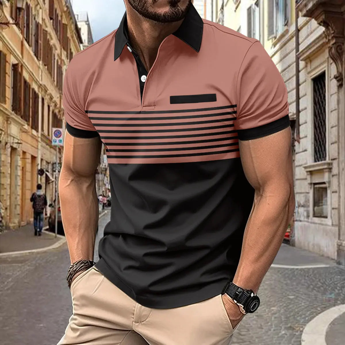 Casual Striped Shirt With Chest Pocket Men Clothing Delight Stuffz