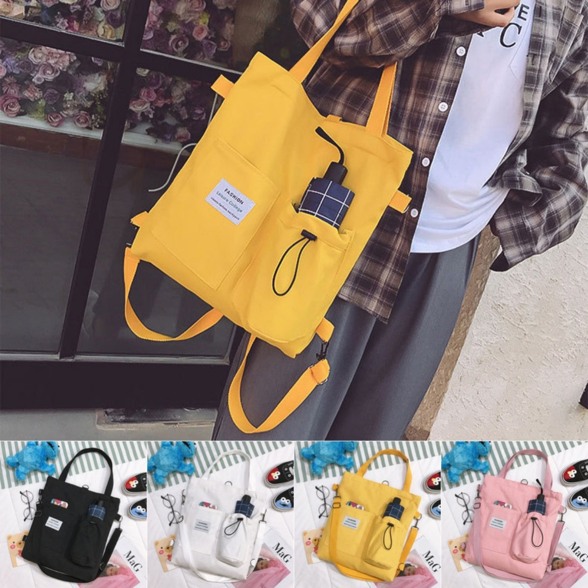 Harajuku Canvas Bags Students Handbag With Pockets Preppy Buckpack Shoulder Bag For Women Delight Stuffz