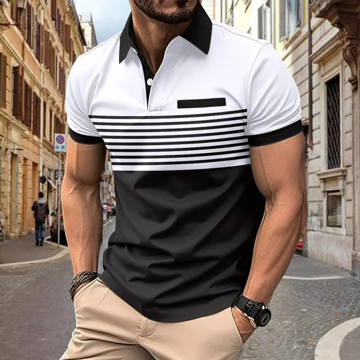 Casual Striped Shirt With Chest Pocket Men Clothing Delight Stuffz