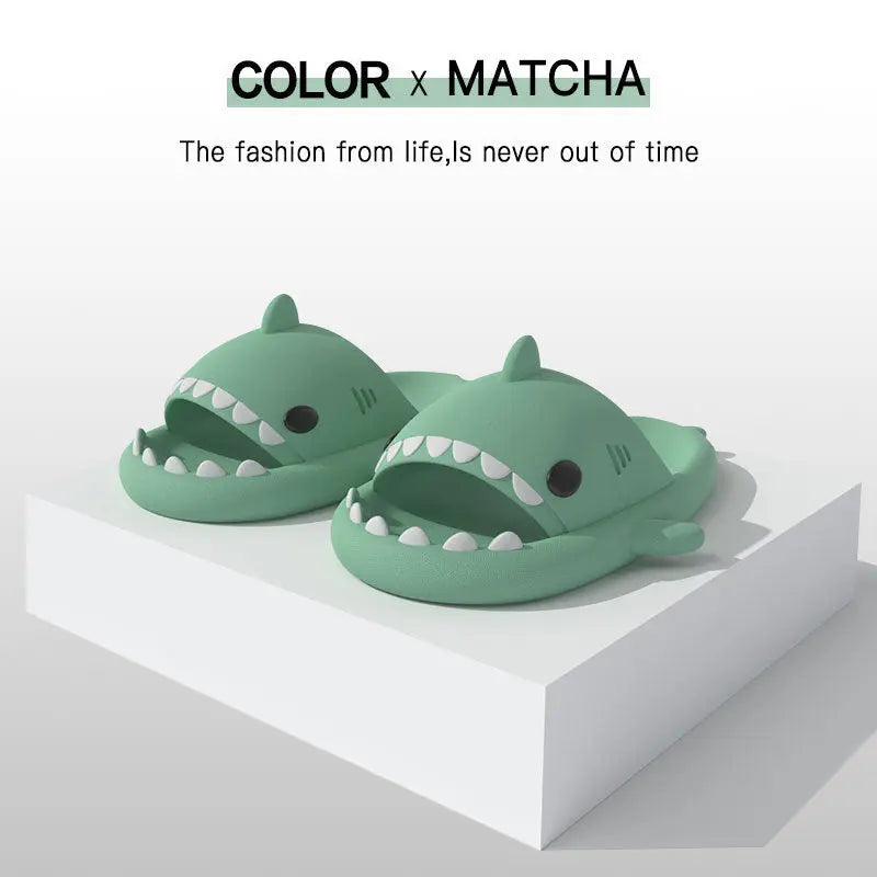 Adult's Slippers Indoor Outdoor Funny Shark Cartoon Delight Stuffz