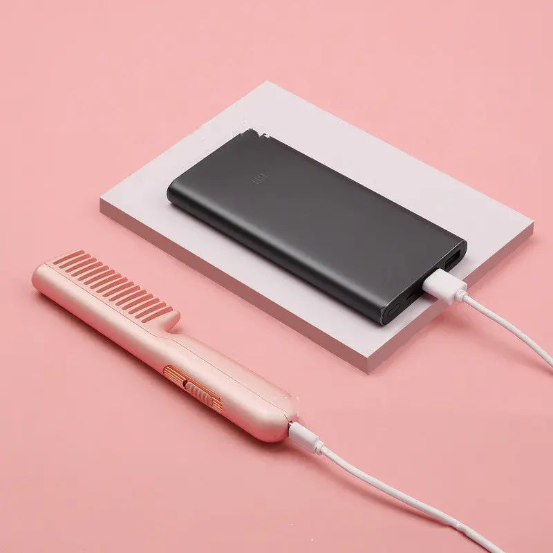 2 In 1 Wireless Straight Hair Comb Portable USB Charging Negative -Ion Smoothing Straightener Curling Comb Hair Brush Delight Stuffz