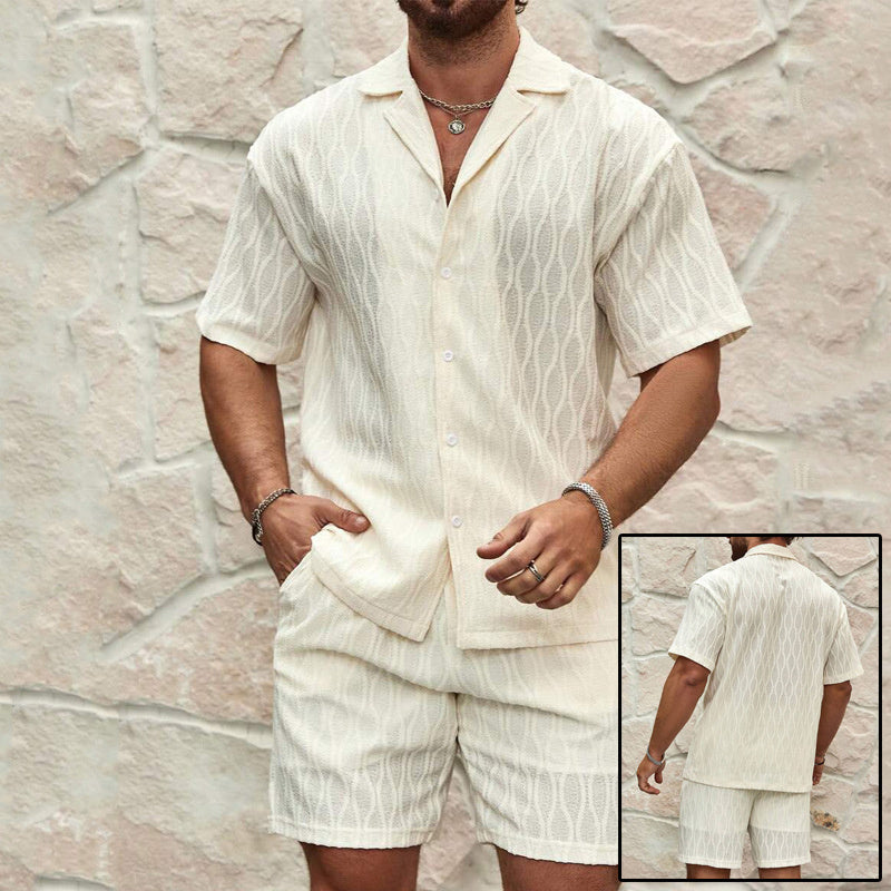 Men Tracksuits Summer Fashion Solid Loose Casual Two Pieces Lapel Button Shirt Shorts Beach Holiday All-match Outfits Male Delight Stuffz