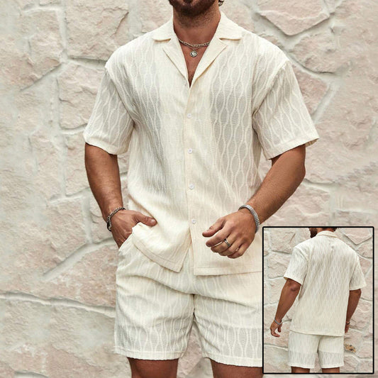 Men Tracksuits Summer Fashion Solid Loose Casual Two Pieces Lapel Button Shirt Shorts Beach Holiday All-match Outfits Male Delight Stuffz