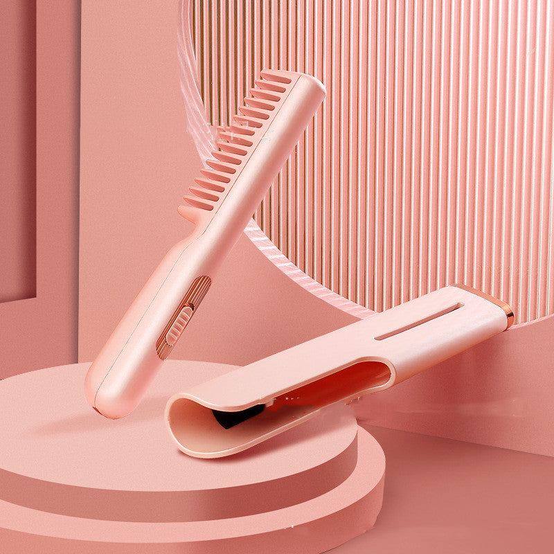 2 In 1 Wireless Straight Hair Comb Portable USB Charging Negative -Ion Smoothing Straightener Curling Comb Hair Brush Delight Stuffz